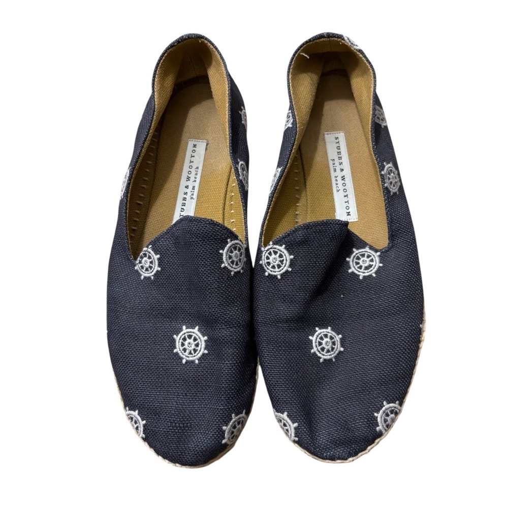STUBBS & WOOTTON Nautical Espadrille Flats with Helm Design in Navy Blue Size 39